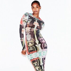 SKIMS Mesh Long Sleeve Dress in Orchid Cabinet, size S